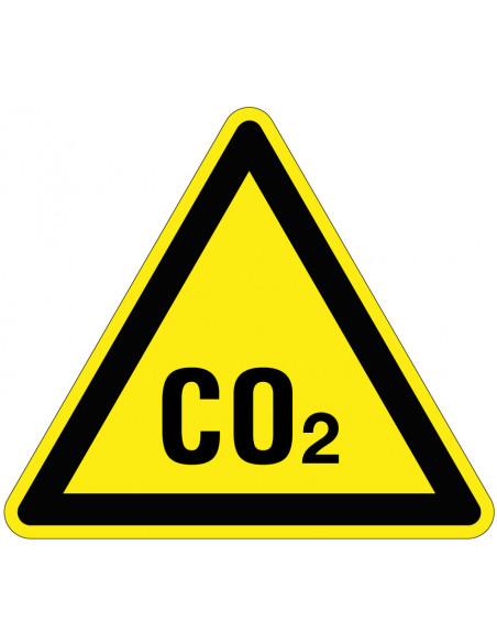 Waarschuwingssticker CO2 koolstofdioxide, geel zwart, driehoek, gas