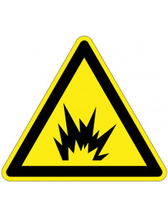 Waarschuwingssticker vlamboog explosie, geel zwart, vlamboog explosie symbool, driehoek