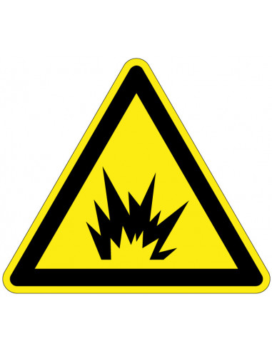 Waarschuwingssticker vlamboog explosie, geel zwart, vlamboog explosie symbool, driehoek