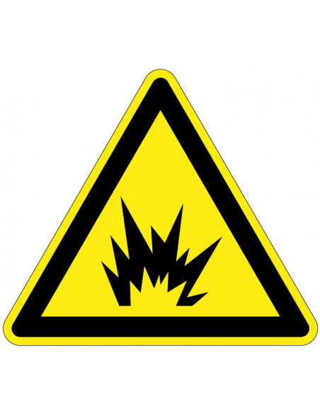Waarschuwingssticker vlamboog explosie, geel zwart, vlamboog explosie symbool, driehoek