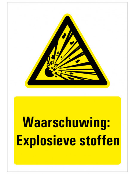 Tekstbord waarschuwing explosieve stoffen, ISO 7010, W002, explosie met tekst