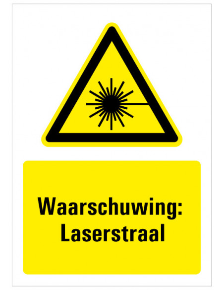 Bord met tekst waarschuwing laserstraal, kunststof, W004, ISO 7010