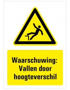 Waarschuwing voor vallen door hoogteverschil bord met tekst