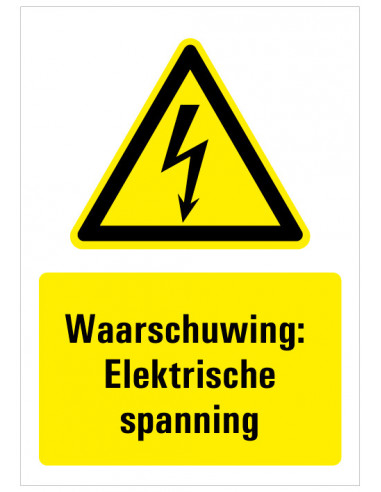 Waarschuwing voor gevaarlijke elektrische spanning sticker met tekst