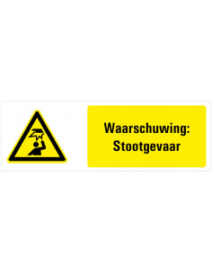 Waarschuwing voor laaghangende obstakels tekststicker, zwart geel wit, rechthoek liggend
