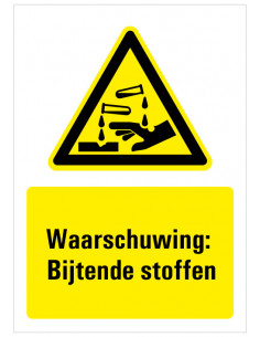 Tekstbord waarschuwing voor bijtende stoffen bord met tekst