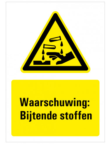 Waarschuwing voor bijtende stoffen sticker met tekst