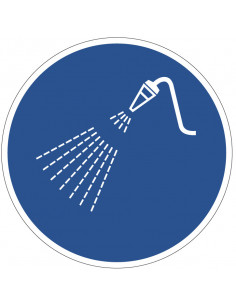 Spuiten met water sticker, blauw wit, pictogram spuiten met water, rond