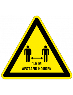 Waarschuwingsbord houd 1,5 meter afstand, kunststof, driehoek, geel zwart