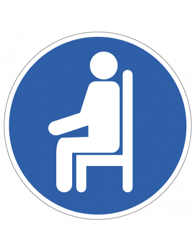 Zitplaats gebodsbord, blauw wit, rond, persoon op stoel pictogram