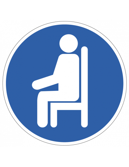 Zitplaats gebodsbord, blauw wit, rond, persoon op stoel pictogram