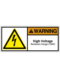 Sticker 'Warning: High voltage, Residuel charge 100V' 100 x 44 mm