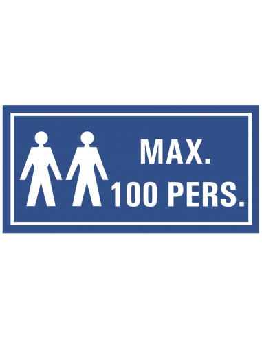 Maximaal 100 personen tekststicker, blauw wit, rechthoek, twee personen symbool met tekst