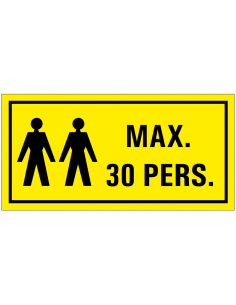 Sticker 'Waarschuwing, max. 30 personen' 150 x 75 mm