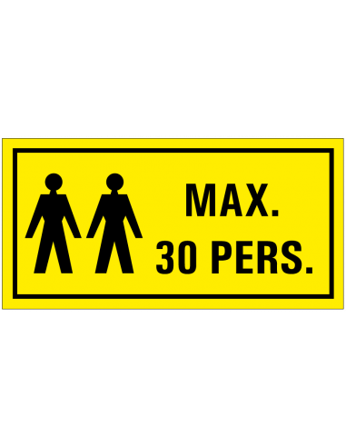 Sticker 'Waarschuwing, max. 30 personen' 150 x 75 mm