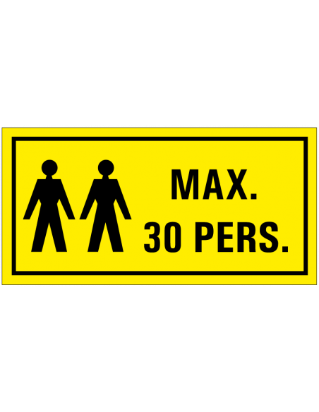 Waarschuwing, max. 30 personen tekstbord, kunststof, rechthoek, geel zwart, Nederlandse tekst