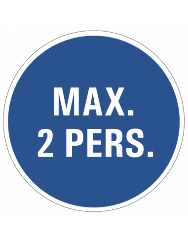 Maximaal 2 personen sticker, blauw wit, rond, maximaal twee personen pictogram