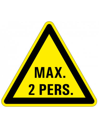 Waarschuwingssticker max. 2 personen, maximaal, driehoek, geel zwart
