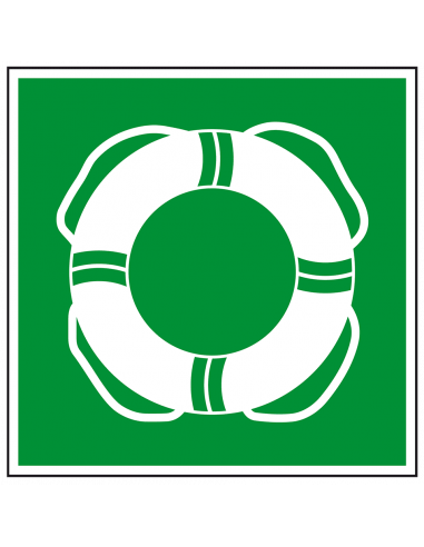 Reddingsboei sticker, ISO 7010, E061, groen wit, vierkant, reddingsboei pictogram
