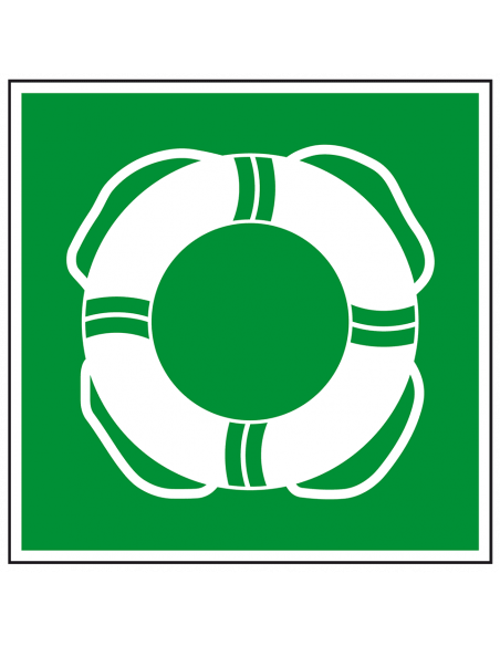 Reddingsboei sticker, ISO 7010, E061, groen wit, vierkant, reddingsboei pictogram