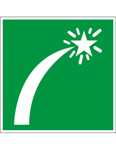 Noodsignaal bord, kunststof, E048, groen wit, symbool noodsignaal, wit ster, vierkant, ISO 7010