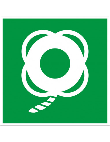 Reddingsboei met lijn bord, kunststof, E041, vierkant, groen wit, reddingsboei met lijn pictogram, ISO 7010