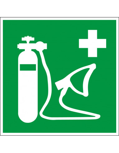 Zuurstofmasker sticker, ISO 7010, E028, groen wit, vierkant, zuurstofmasker pictogram