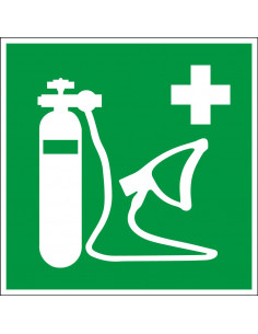 Zuurstofmasker bord, E028, groen wit, vierkant, zuurstofmasker pictogram