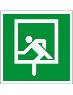 Noodraam sticker, ISO 7010, E016C, vierkant, groen wit, noodraam pictogram