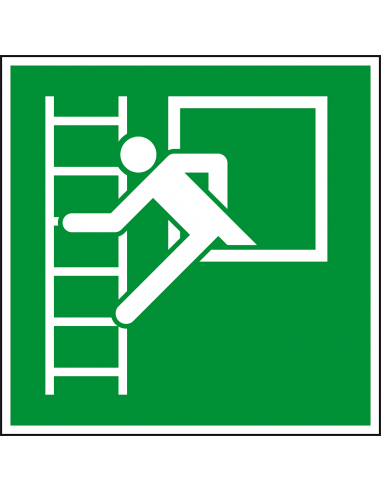 Noodraam met vluchtladder links bord, kunststof, E016, ISO 7010, groen wit, vierkant, noodraam met vluchtladder links pictogram