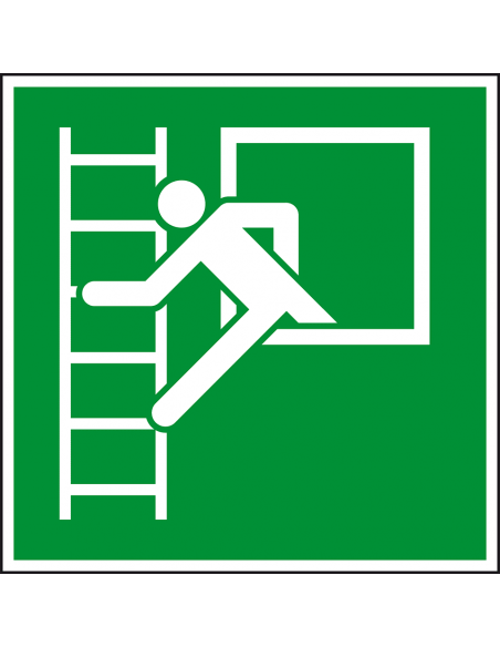 Noodraam met vluchtladder sticker, ISO 7010, E016, vierkant, groen wit, noodraam met vluchtladder sticker