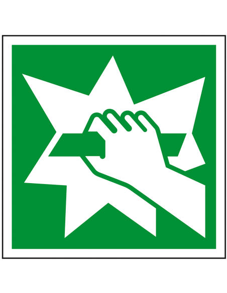 Glas breken bord, kunststof E008, vierkant, groen wit, glas breken pictogram