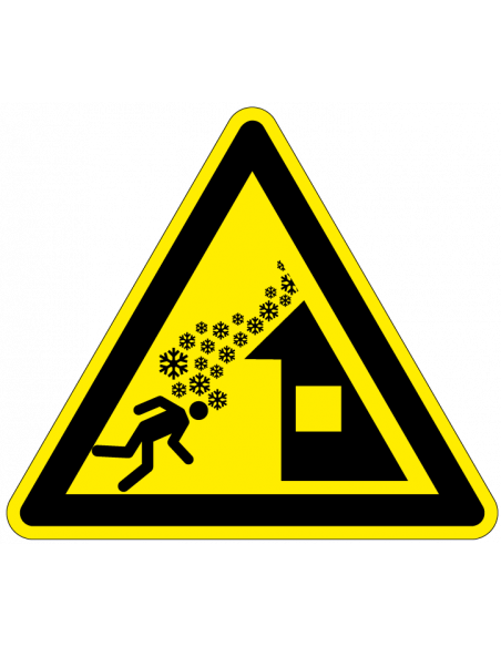 Waarschuwingsbord daklawine, W040, geel zwart, ISO 7010, daklawine symbool, driehoek