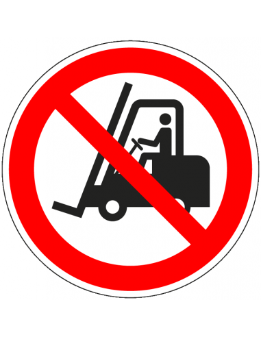 Verboden voor heftrucks sticker, ISO 7010, P006, rood wit, pictogram heftruck, rond