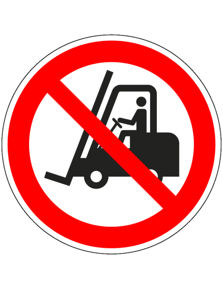 Verboden voor heftrucks sticker, ISO 7010, P006, rood wit, pictogram heftruck, rond