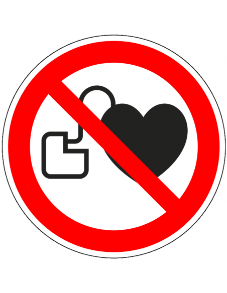 Verboden voor pacemakers bord, kunststof, P007, rood wit, symbool pacemaker, rond, ISO 7010