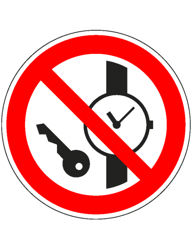 Kleine metalen voorwerpen verboden bord, kunststof, P008, rood wit, symbool kleine metalen voorwerpen, rond, ISO 7010