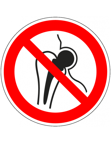 Metalen implantaten verboden bord, kunststof, P014, rood wit, pictogram metalen implantaten verboden, rond