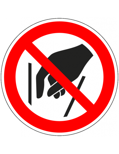 Ingrijpen verboden sticker, ISO 7010, P015, rood wit, pictogram ingrijpen verboden, rond