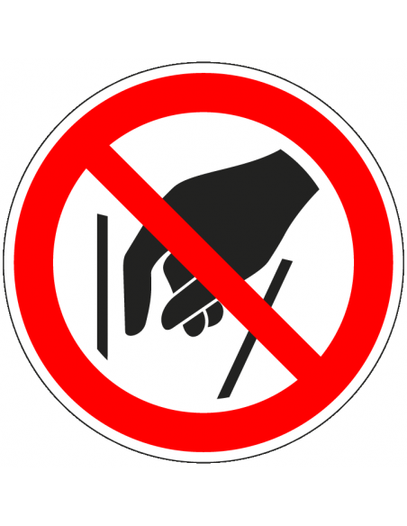 Ingrijpen verboden sticker, ISO 7010, P015, rood wit, pictogram ingrijpen verboden, rond