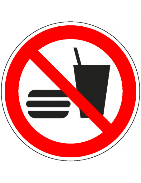 Verboden eten en drinken sticker, ISO 7010, P022, rood wit, pictogram eten en drinken verboden, rond