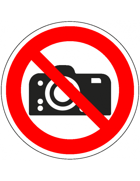 Verboden te fotograferen sticker, ISO 7010, P029, ISO 7010, rood wit, rond, camera symbool