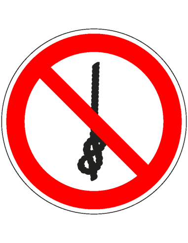 Verboden om knopen te maken sticker, ISO 7010, P030, rood wit, rond, symbool knoop