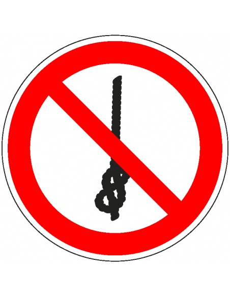 Verboden om knopen te maken sticker, ISO 7010, P030, rood wit, rond, symbool knoop