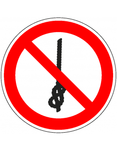 Verboden om knopen te maken bord, kunststof, P030, ISO 7010, rood wit, rond, symbool knoop