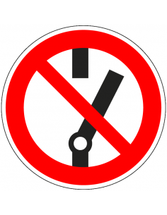 Verboden in te schakelen sticker, ISO 7010, P03, rood wit, rond, verboden in te schakelen symbool