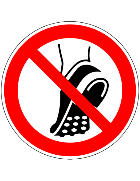 Verbodsbord 'Schoeisel met metalen noppen verboden', 100 mm, ISO 7010, P035