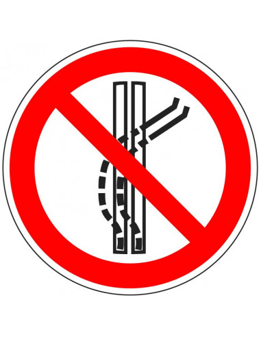 Sleepspoor niet verlaten sticker, ISO 7010, P037, rood wit, rond, verboden sleepspoor verlaten symbool
