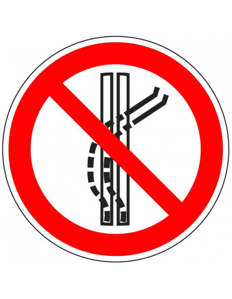 Sleepspoor niet verlaten sticker, ISO 7010, P037, rood wit, rond, verboden sleepspoor verlaten symbool