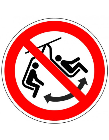 Schommelen verboden sticker, ISO 7010, P038, rood wit, rond, verboden om te schommelen symbool